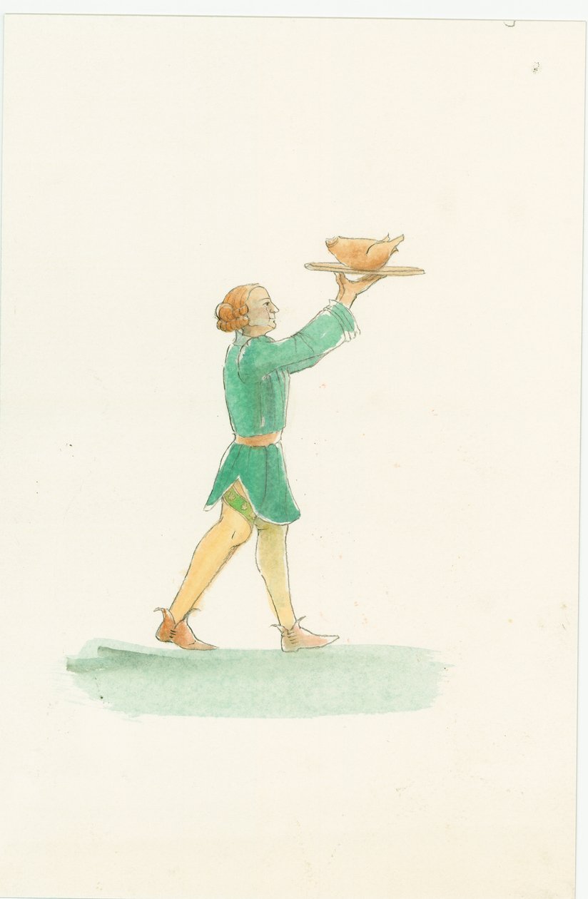 एक मध्यकालीन वेटर, खाने की थाली लेकर, 2004। द्वारा जूडिथ डोबी