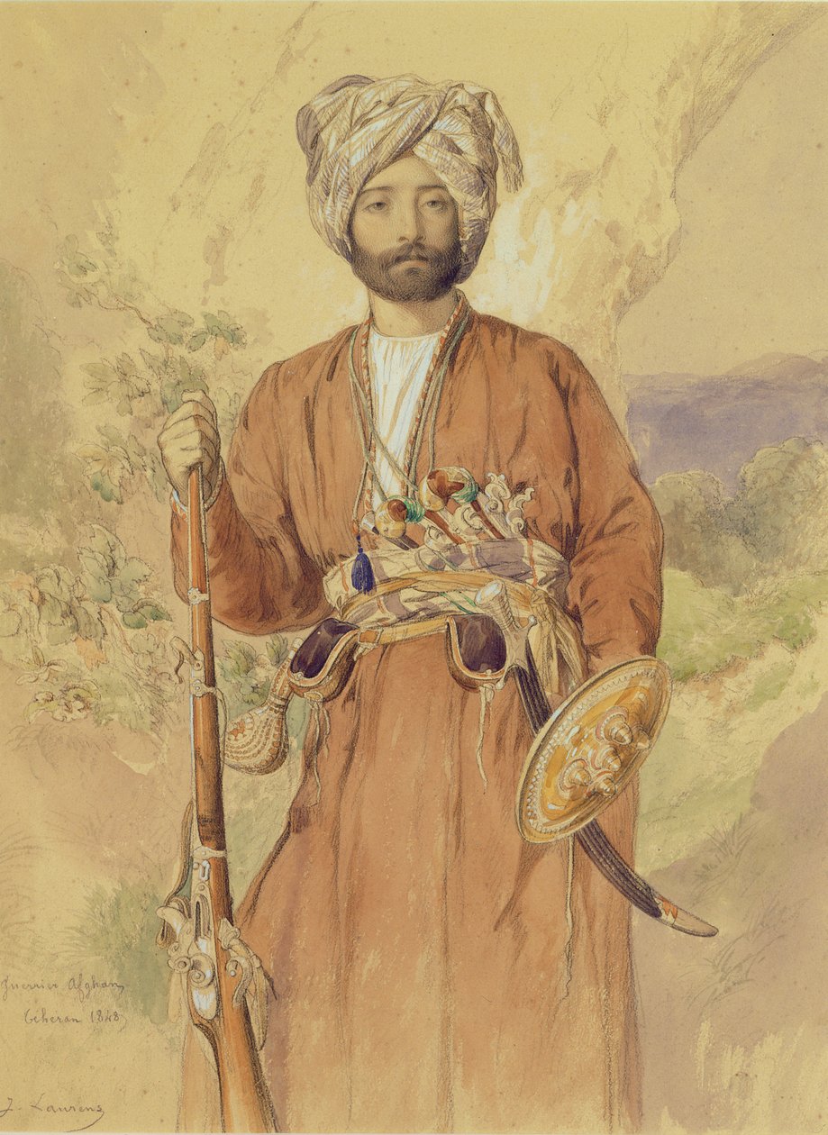 एक अफगान योद्धा का अध्ययन, तेहरान, 1848 (कागज पर पेंसिल, wc und bodycolour) द्वारा जूल्स जोसेफ ऑगस्टिन लॉरेन्स