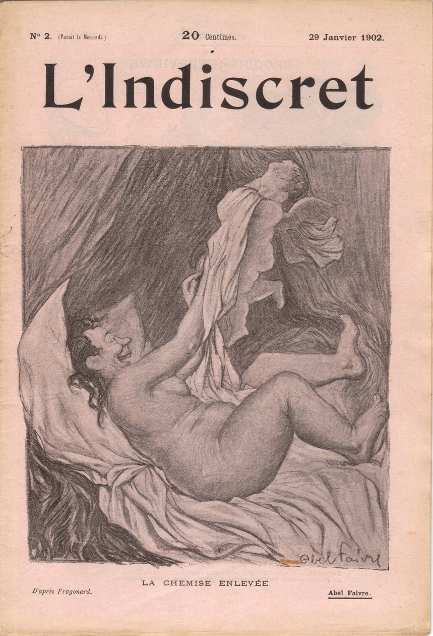 "L'Indiscret" का कवर, B & W . में व्यंग्य द्वारा जूल्स हाबिल फैवरे