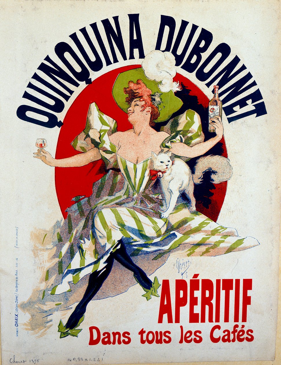 Quinquina Dubonnet के लिए विज्ञापन "" सभी कैफे में Aperitif ""। जूल्स चेरेट द्वारा पोस्टर (1836 - 1932) द्वारा जूल्स चेरी