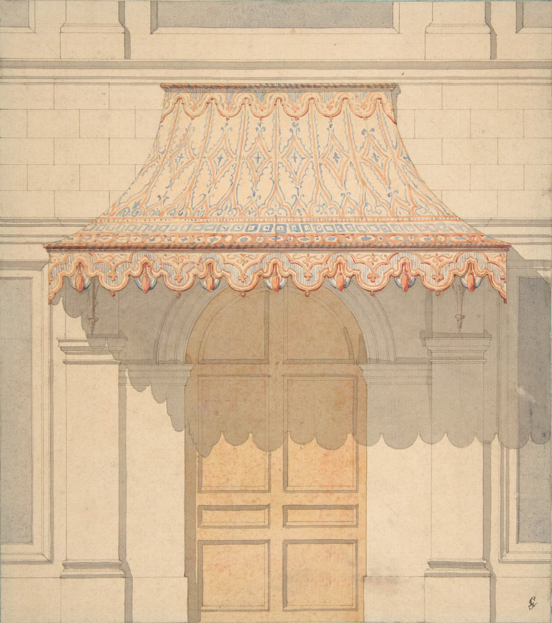 मूरिश शैली, 1830-97 में एक दरवाजे के ऊपर एक शामियाना के लिए डिज़ाइन। निर्माता: जूल्स-एडमंड-चार्ल्स लचैस, यूजीन-पियरे गौरडेट। द्वारा जूल्स एडमंड चार्ल्स लाचिस और यूजीन पियरे गौरडेटे