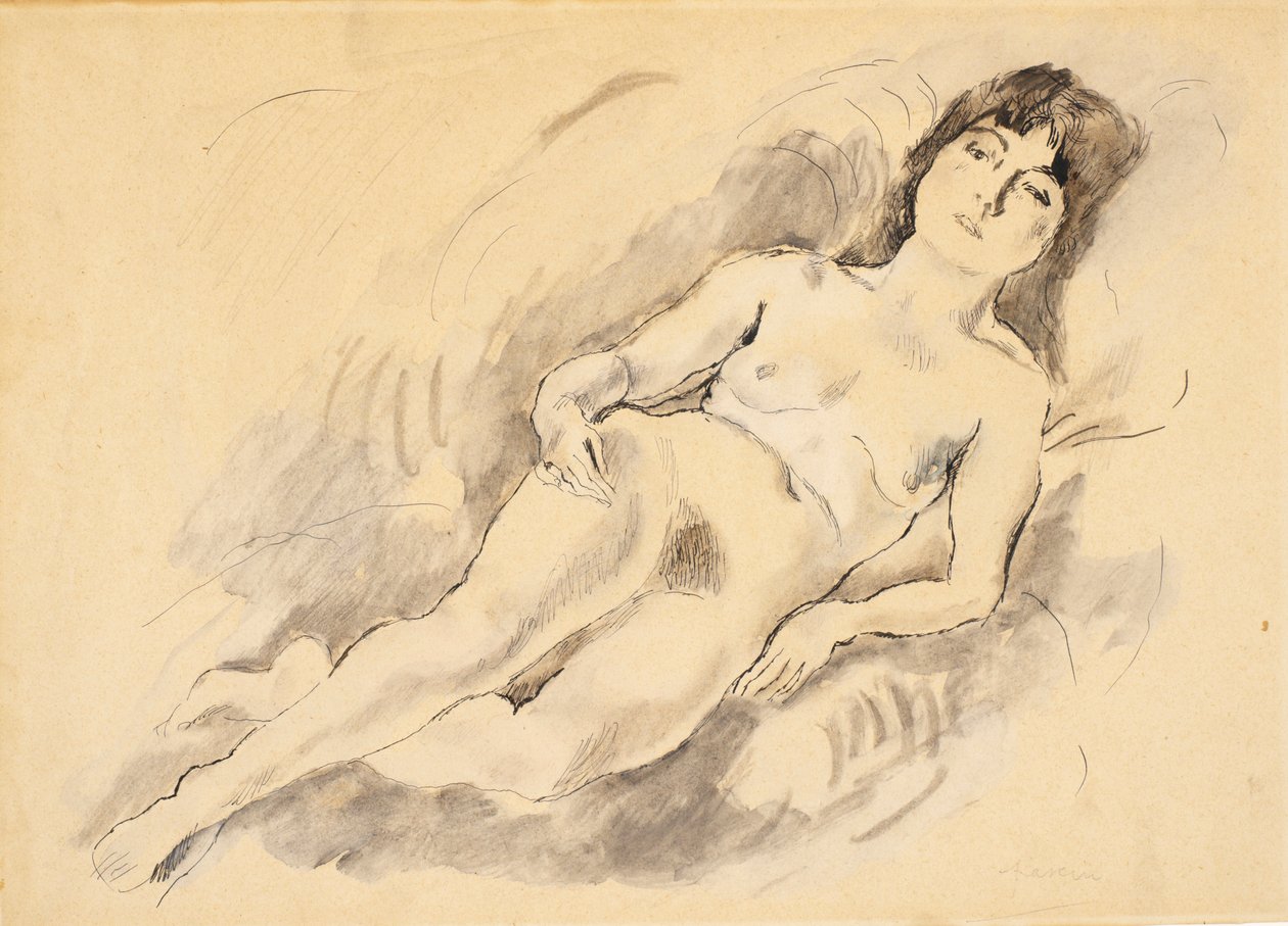 Reclining न्यूड (wc कागज पर) द्वारा जूल्स पास्किन