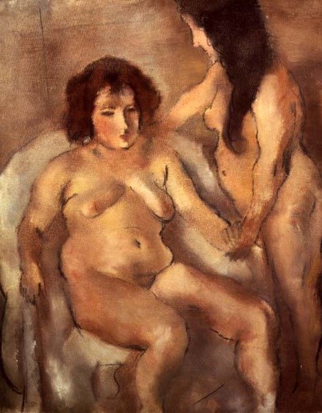 दो नग्न महिलाएं (द बोर्डेलो) c.1919 (कैनवास पर तेल) द्वारा जूल्स पास्किन