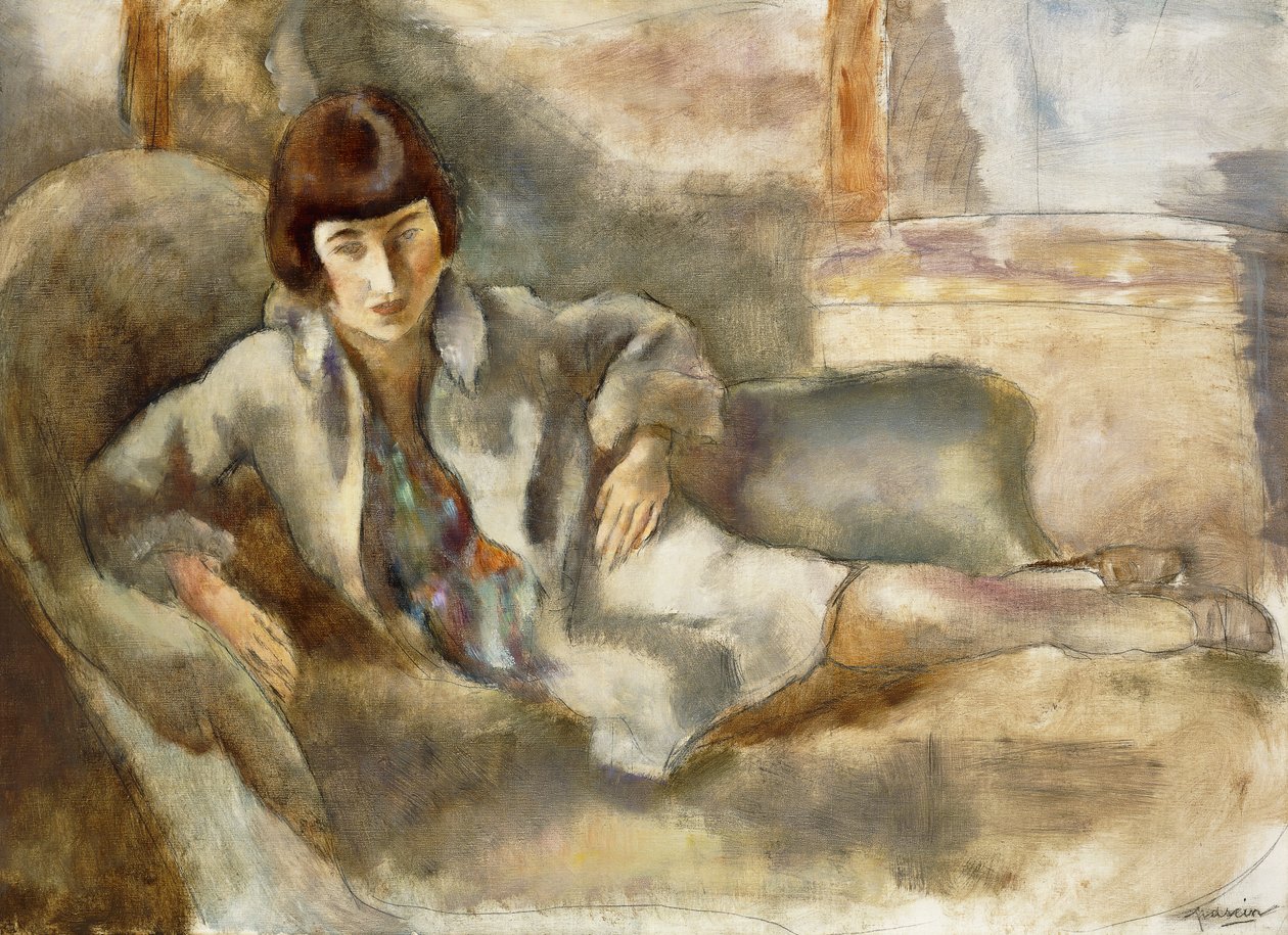 एक सोफे पर महिला; द लेडी एट द कैनप, c.1927 द्वारा जूल्स पास्किन
