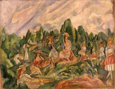 लैंडस्केप में युवा महिलाएं, c.1920 (कैनवास पर तेल) द्वारा जूल्स पास्किन
