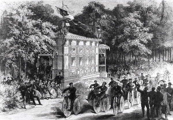 प्री कैटलन में एक वेलोसिपेड रेस, c.1860-70 (उत्कीर्णन) (b/w फोटो) द्वारा जूल्स पेल्कोक