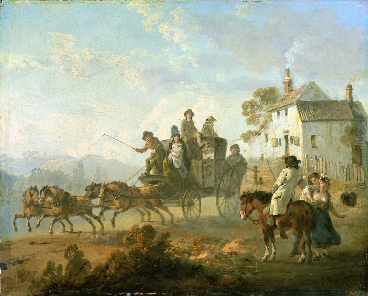 कंट्री रोड पर एक स्टेज कोच, 1792 द्वारा जूलियस सीजर इबेट्सन