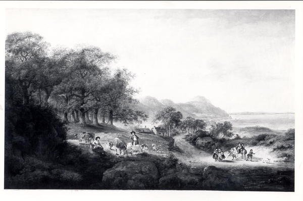 एंगलसी का दूर का दृश्य (कैनवास पर तेल) (बी एंड डब्ल्यू प्रिंट) द्वारा जूलियस सीजर इबेट्सन