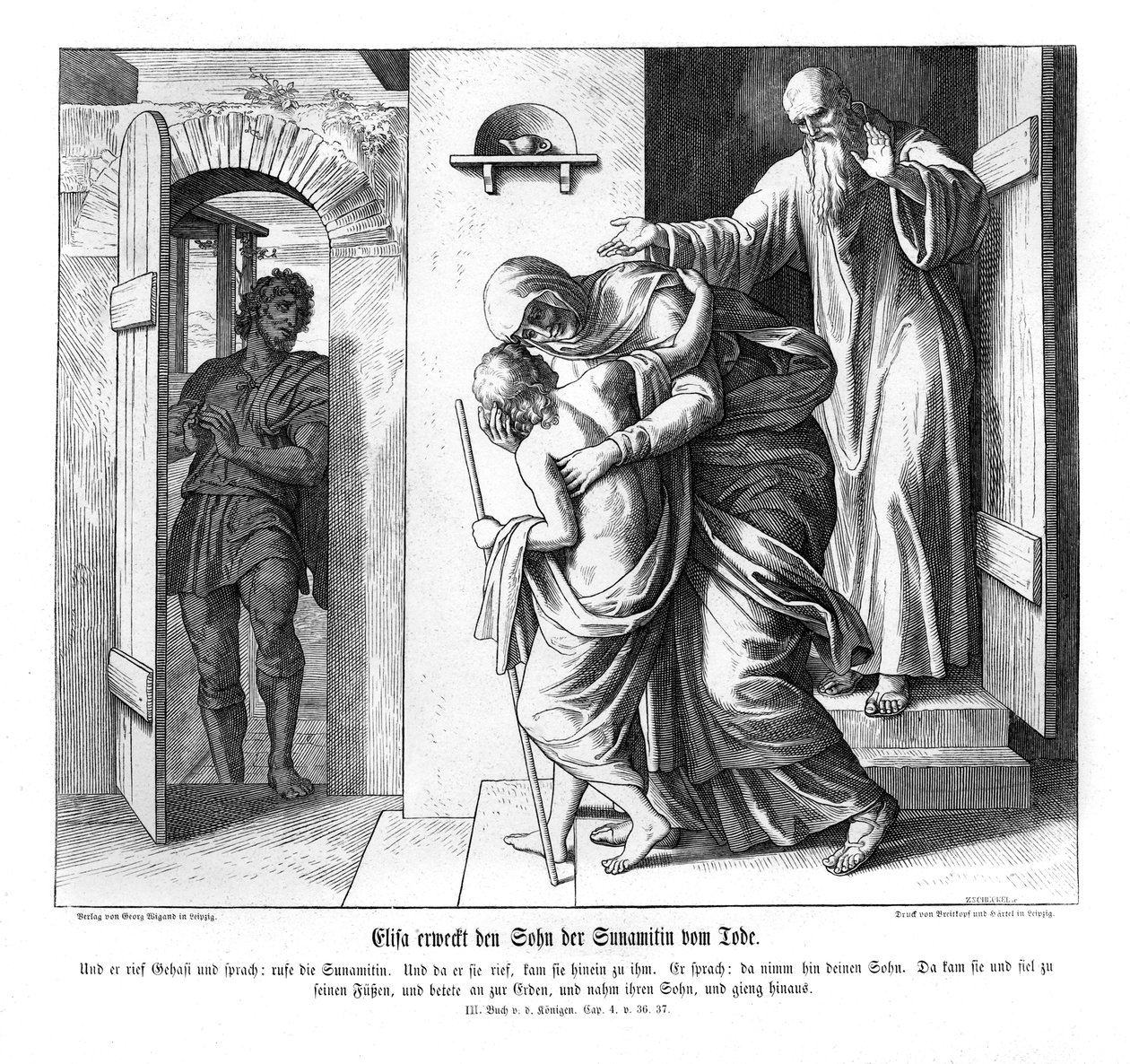 एलीशा ने शूनेमिन के पुत्र 2 राजाओं को जिलाया द्वारा जूलियस श्नेरोर वॉन कैरोलसफेल्ड