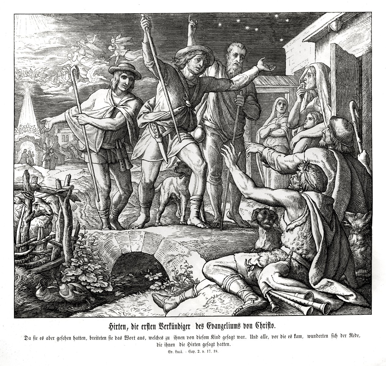 चरवाहों ने सुसमाचार फैलाया, लूका का सुसमाचार द्वारा जूलियस श्नेरोर वॉन कैरोलसफेल्ड