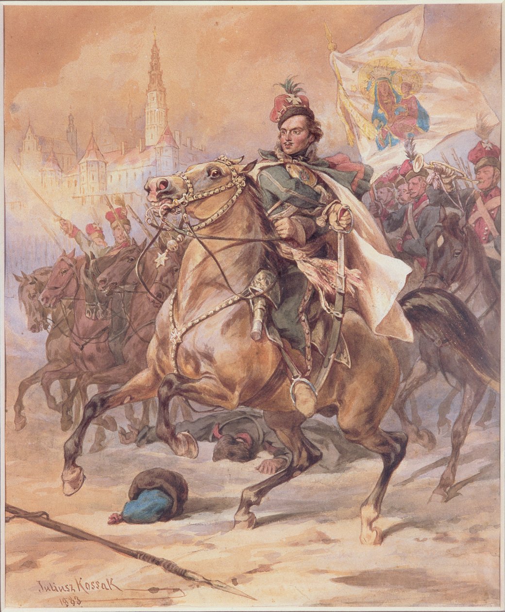 कज़स्टोचोवा की लड़ाई में काज़िमीरज़ पुलवास्की (1747-79), दिसंबर 1770, 1883 (कार्डबोर्ड पर डब्ल्यूसी) द्वारा जूलियस फ़ोर्टुनैट कोसाक