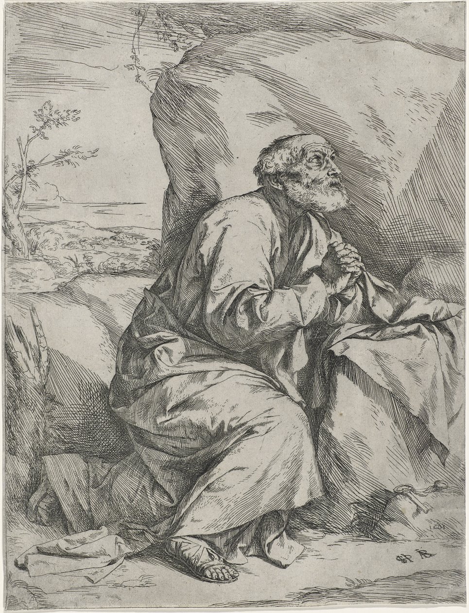 द पेनिटेंट सेंट पीटर, c.1621 (उत्कीर्ण कागज पर उत्कीर्णन के साथ) द्वारा जुसेप डी रिबेरा
