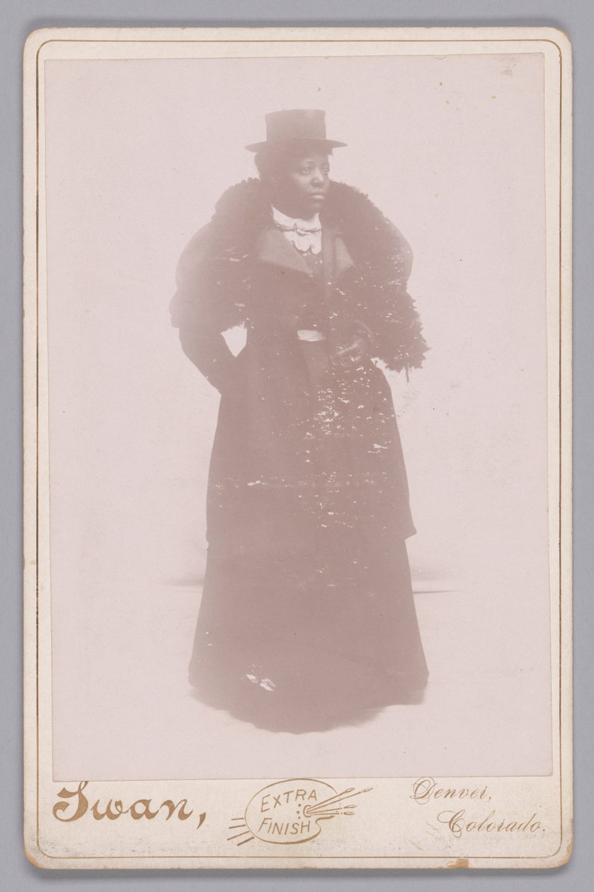 एक शीर्ष टोपी और एक फर चुराई हुई अज्ञात महिला का कैबिनेट कार्ड, ca. 1895. द्वारा जस्टस सी. स्वान