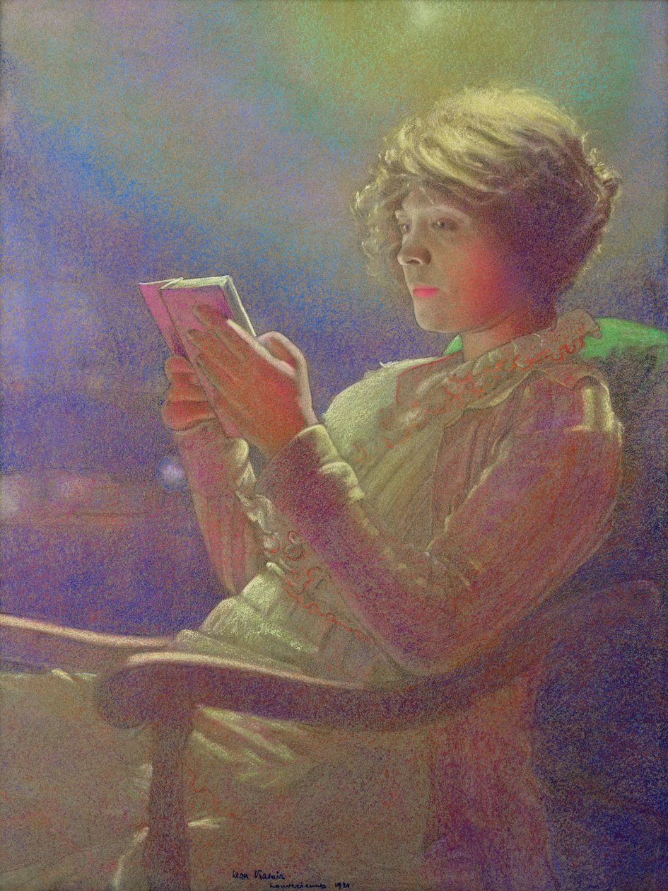 वुमन रीडिंग, 1921 (कागज पर पेस्टल) द्वारा कामिर काफमैन