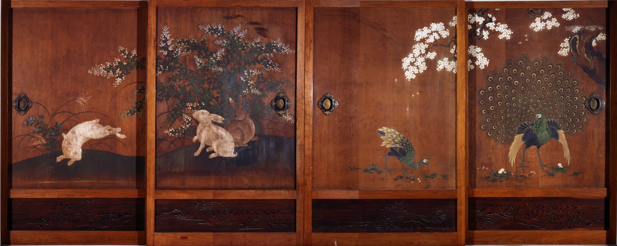 स्लाइडिंग लकड़ी के दरवाजे पर पेंटिंग, c.1700 (लकड़ी पर स्याही und wc) द्वारा कानो स्यूनेनोबू