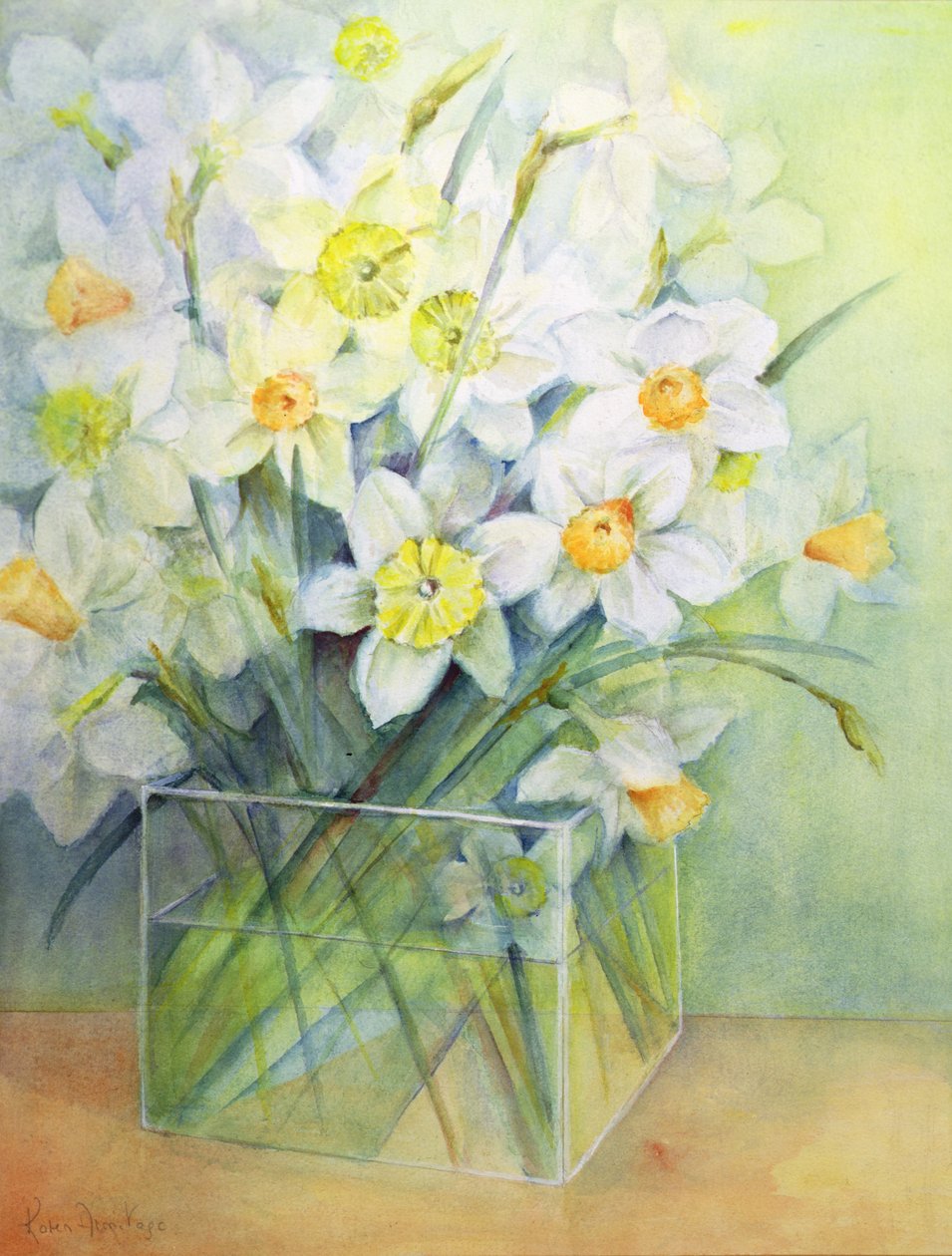 एक ग्लास फूलदान में Jonquils द्वारा करेन शमन