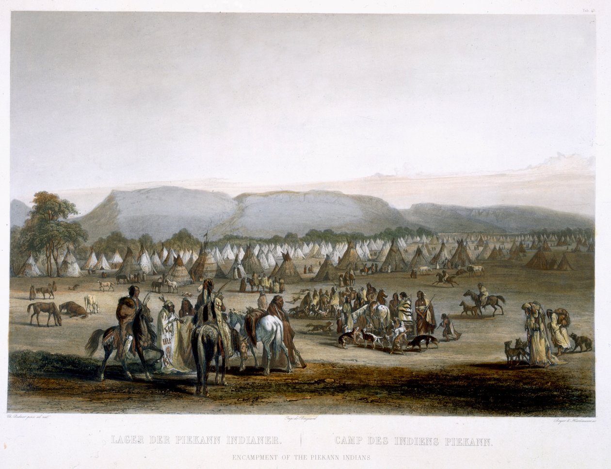 पीकैन इंडियन्स की खोज, लियोपोल्ड बेयर (1784-c.1870) और जे। हर्लीमैन, 1844 (एक्वाटिंट) द्वारा उत्कीर्ण &39;ट्रैवल्स ऑफ नॉर्थ अमेरिका&39; के वॉल्यूम 2 से प्लेट 43 द्वारा कार्ल बॉडर