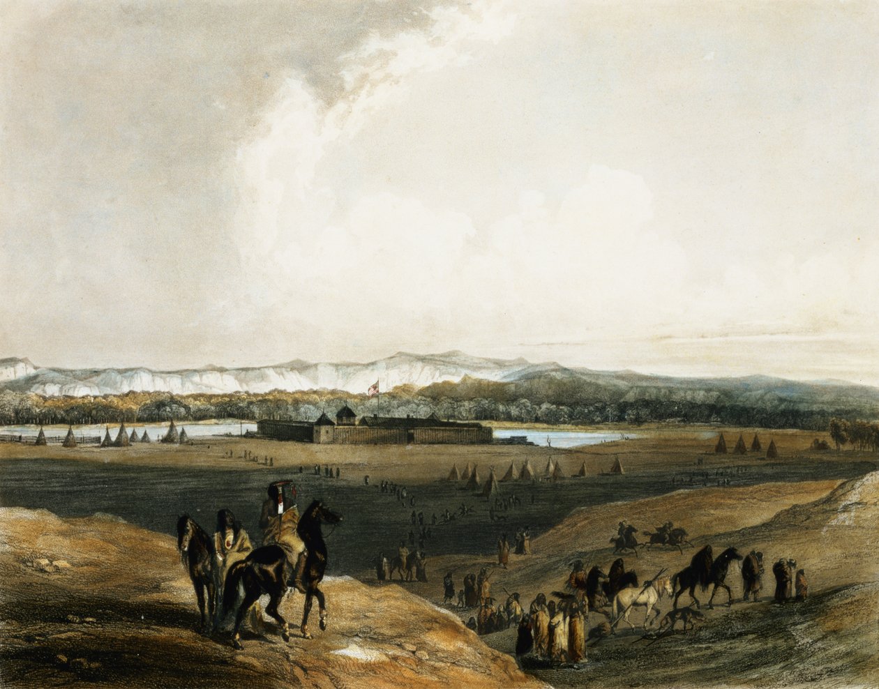 मिसौरी पर फोर्ट यूनियन, लियोपोल्ड बेयर (1784-c.1870) और लुकास वेबर, 1844 (एक्वाटिंट) द्वारा उत्कीर्ण &39;ट्रैवल्स ऑफ नॉर्थ अमेरिका&39; के वॉल्यूम 2 से प्लेट 28 द्वारा कार्ल बॉडर