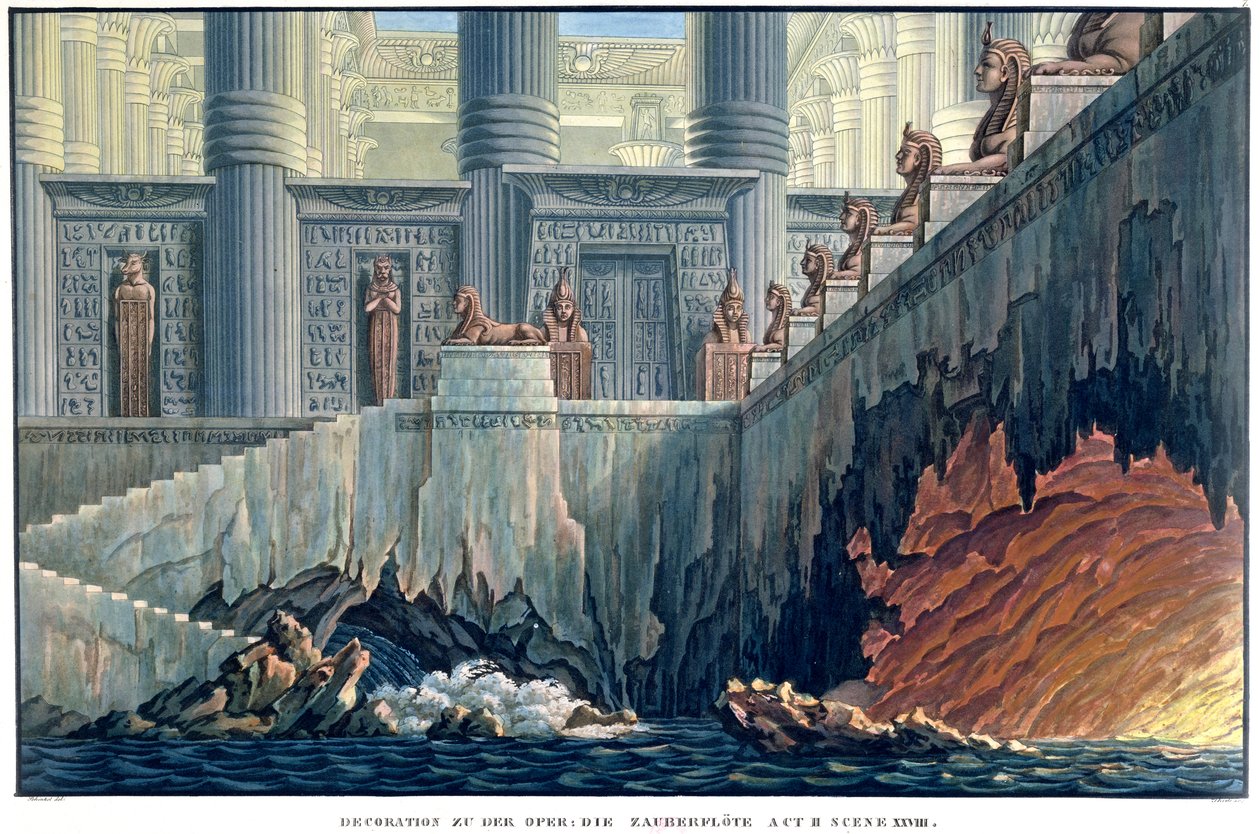 एक्ट II के लिए मिस्र के सेट डिजाइन, वोल्फगैंग एमेडस मोजार्ट (1756-91) द्वारा ओपेरा &39;द मैजिक फ्लूट&39; के दृश्य xxviii द्वारा कार्ल फ्रेडरिक शिन्केल