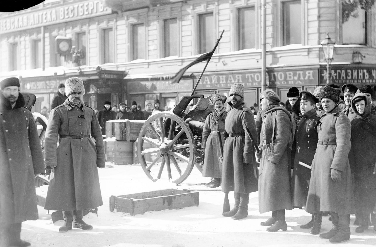 लाइटकिनि प्रोस्पेक्ट, सेंट पीटर्सबर्ग पर बैरिकेड्स, फरवरी 1917 द्वारा कार्ल कार्लोविच बुल्ला