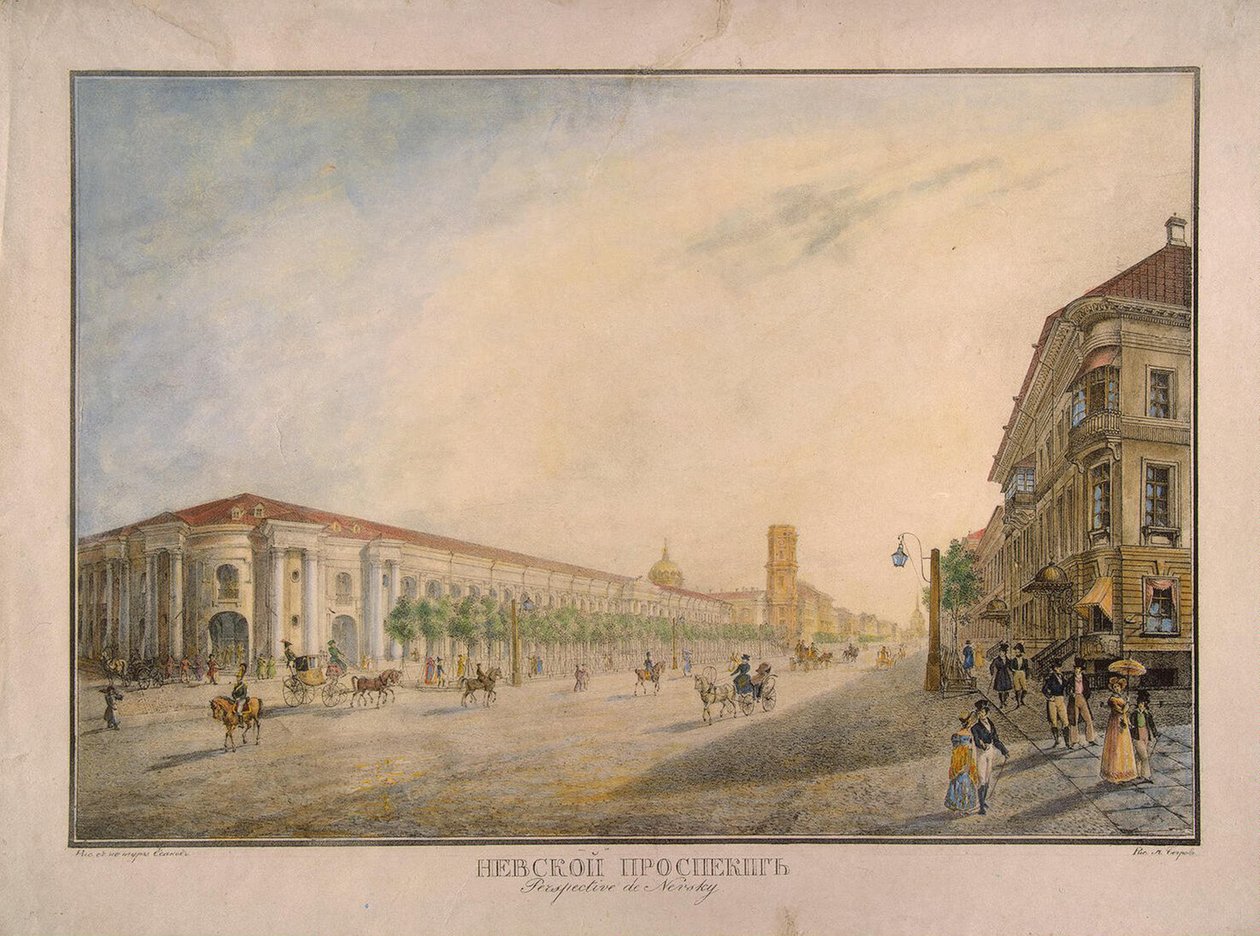 नेवस्की प्रॉस्पेक्ट का दृश्य, गोस्टिनी डावर के पास, सेंट पीटर्सबर्ग, 1823 द्वारा कार्ल पावलोविच बेगरोव