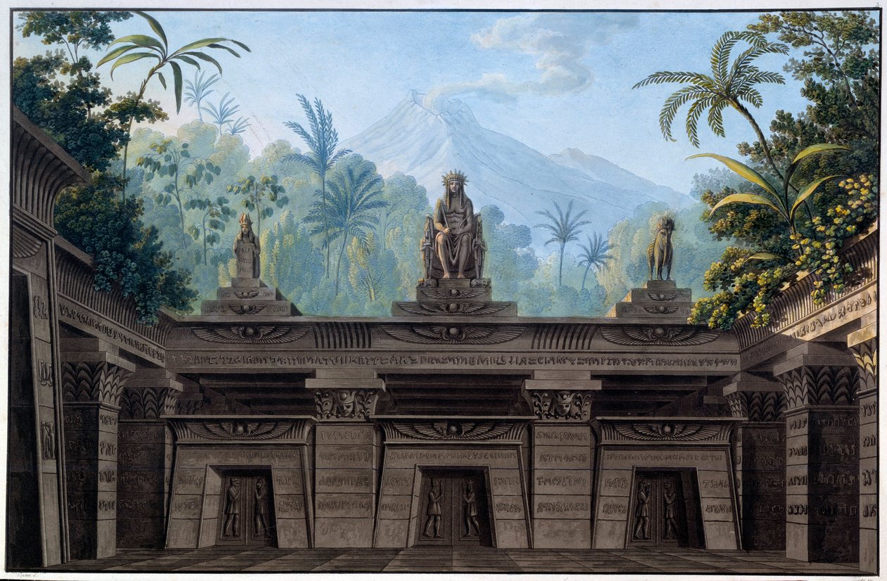 रंगमंच की सजावट: ओपेरा के लिए सजावट "ला बांसुरी एनचांटे (डाई ज़ुबेरफ्लोट) वुल्फगैंग एमेडियस मोजार्ट द्वारा, इमानुएल शिकानेडर द्वारा एक लिब्रेट्टो पर। कार्ल शिंकेल द्वारा आरेखण (१७८१ - १८४१) द्वारा कार्ल फ्रेडरिक शिन्केल