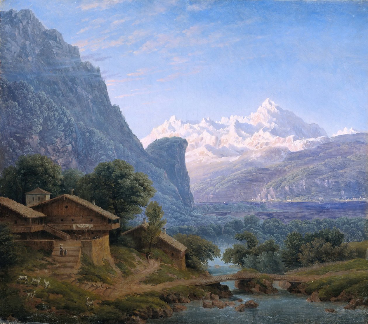 मोंट ब्लांक का दृश्य - कार्ल फ्रेडरिक शिंकेल (1781-1841)। तेल के रंगों से केन्वस पर बना चित्र द्वारा कार्ल फ्रेडरिक शिन्केल