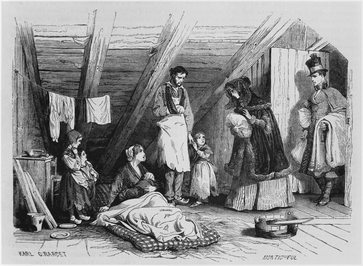 गरीबों का दर्शन, &39;ले मैगसिन पिट्सोरेसक&39;, पेरिस, 1844 से चित्रण द्वारा कार्ल गिरधारी