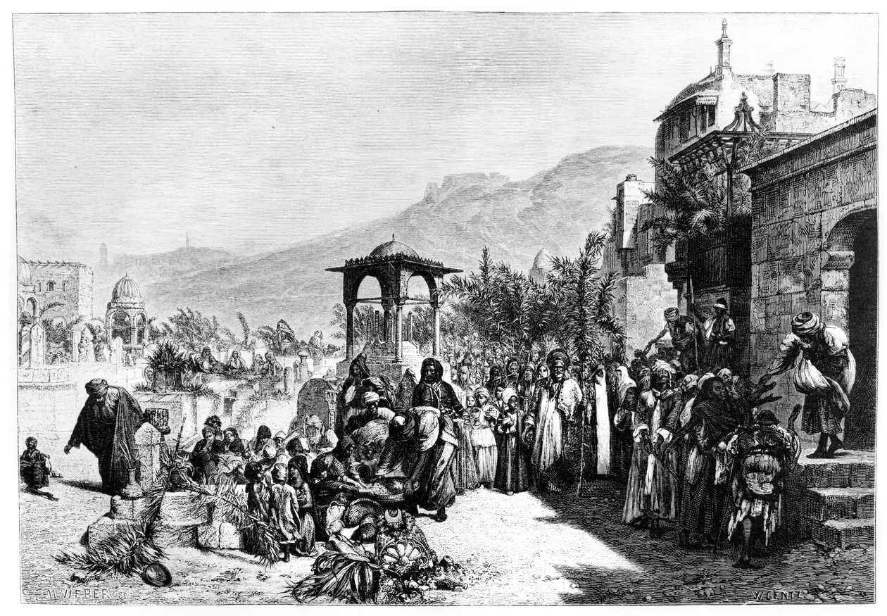 1881 में काहिरा के एक कब्रिस्तान में खजूर का वितरण द्वारा कार्ल विल्हेम जेंट्ज़