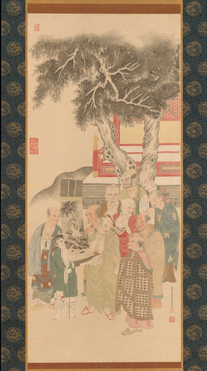 टेन राकन व्हाइट-रोबेड कन्नन की एक पेंटिंग की जांच, 1792। द्वारा काटो नोबुकियो
