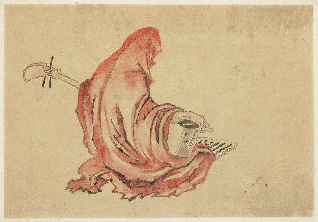 दारुमा एक शमीसेन का किरदार निभाते हुए, c.1815-1849 (कागज पर स्याही और रंग) द्वारा कटुशिका (स्कूल ऑफ होकुसाई)