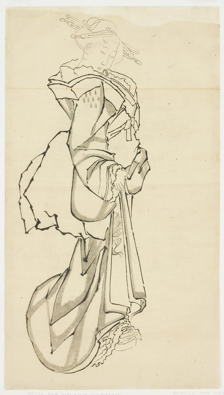 वॉकिंग कोर्टेसन (अध्ययन), c.1815-1849 (कागज पर स्याही) द्वारा कटुशिका (स्कूल ऑफ होकुसाई)