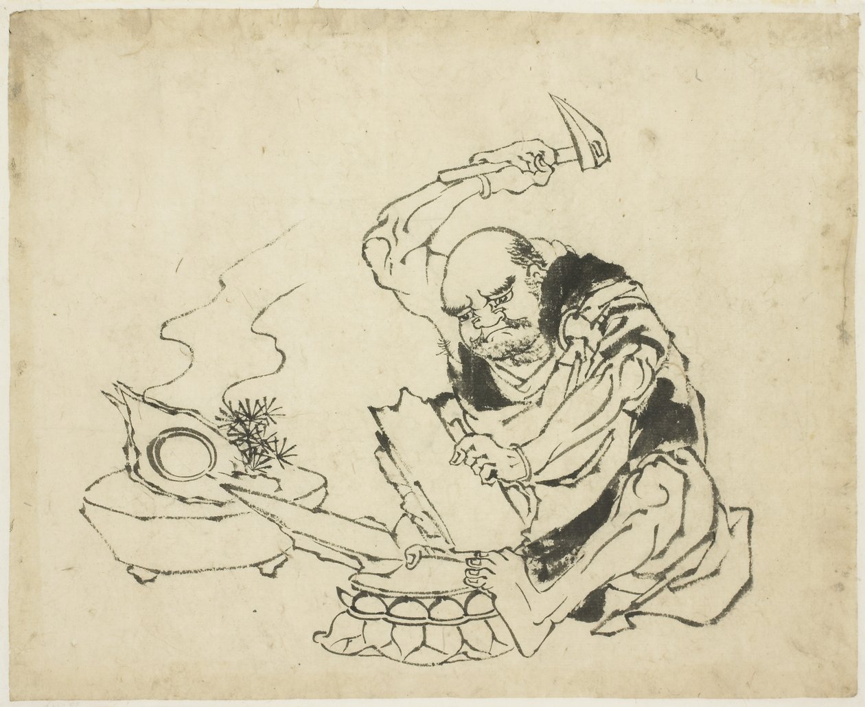 बुद्ध की ज़ेन मोंक बर्निंग इमेज (तिएन-जान चान शिह), c.1815-1849 (कागज पर स्याही) द्वारा कटुशिका (स्कूल ऑफ होकुसाई)