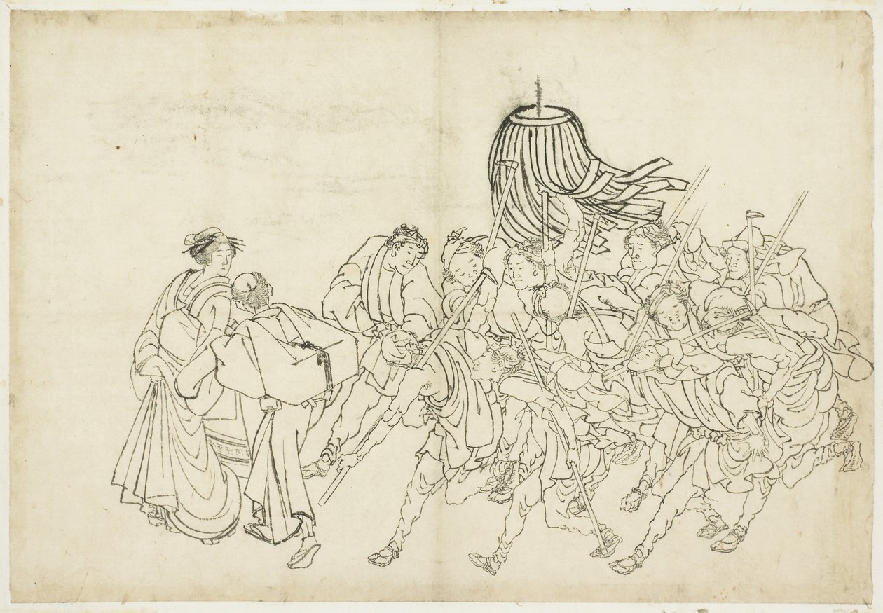 फायरमैन अपने महोत्सव के लिए मार्च, 1615-1868 (कागज पर स्याही) द्वारा कत्सुशिका होकुसाई