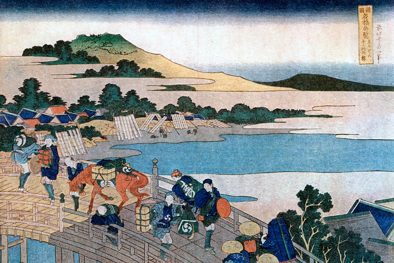 फुकुई ब्रिज, इचज़ेन प्रांत, c1785-1849। द्वारा कत्सुशिका होकुसाई
