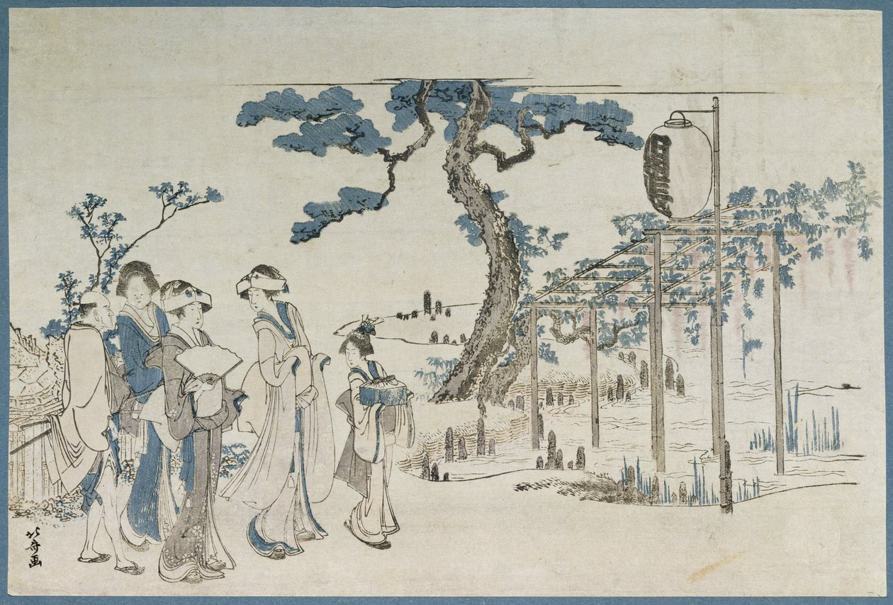 Kameido (वुडब्लॉक प्रिंट) पर विस्टरिया गार्डन में आने वाली महिलाएं द्वारा कत्सुशिका होकुसाई