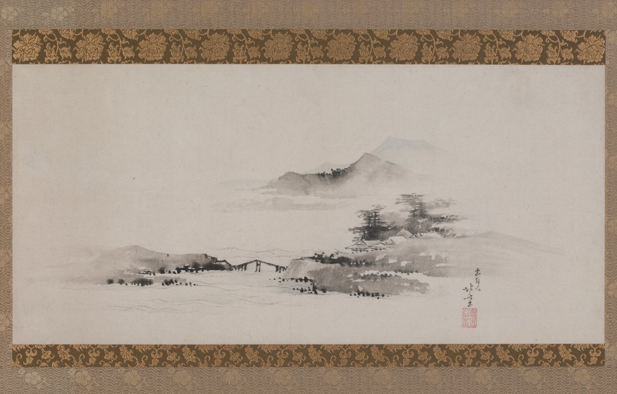 लैंडस्केप, ईदो की अवधि, c.1801-02 (कागज पर स्याही का रंग लटका हुआ स्क्रॉल के रूप में घुड़सवार) द्वारा कत्सुशिका होकुसाई