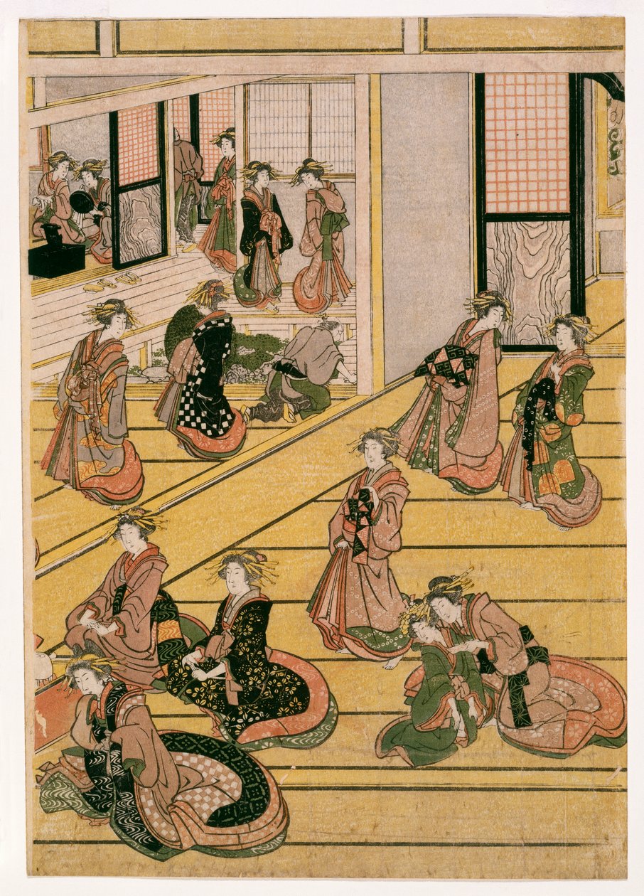 टीहाउस ओगी-य के नए साल के दिन, c.1810 (वुडब्लॉक प्रिंट) (406533, 406534 और 406535 देखें) द्वारा कत्सुशिका होकुसाई