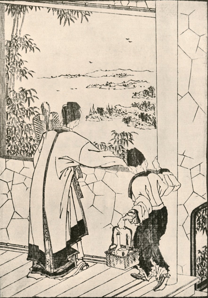 एक खिड़की से बाहर देख रहे लोग, 18 वीं सदी के अंत में, 1924। द्वारा कत्सुशिका होकुसाई