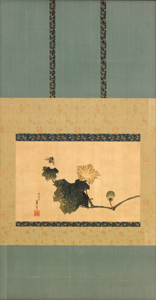 कद्दू और बेल और घोड़े की मक्खी, ईदो अवधि, c.1825 (रेशम पर स्याही का रंग द्वारा कत्सुशिका होकुसाई