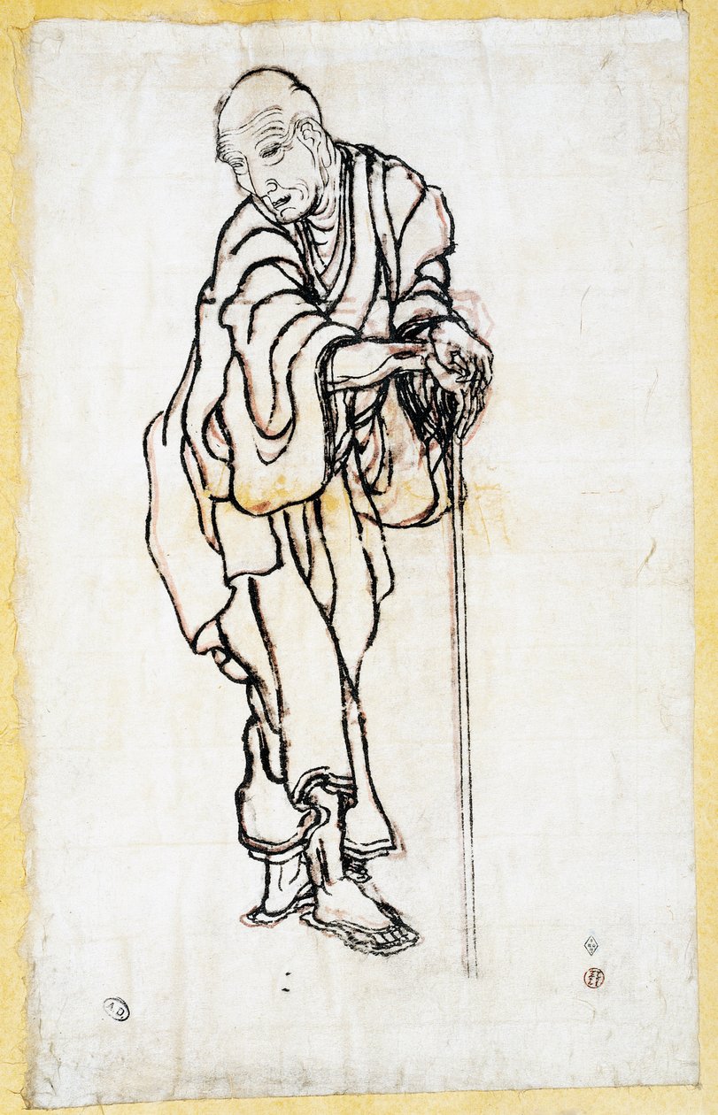 एक बूढ़े व्यक्ति के रूप में स्व चित्र, c.1840-49 (कागज पर कलम और स्याही) द्वारा कत्सुशिका होकुसाई