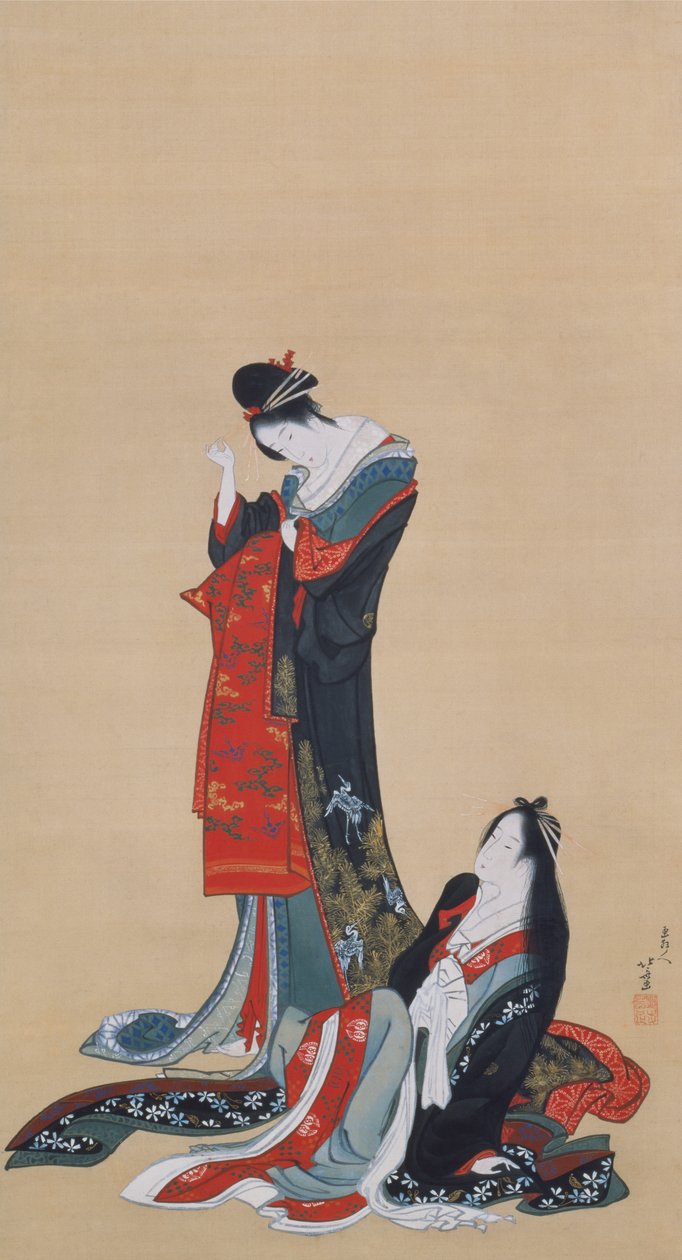 दो दरबारी, ईदो काल, c.1805 (रेशम पर स्याही और रंग) द्वारा कत्सुशिका होकुसाई