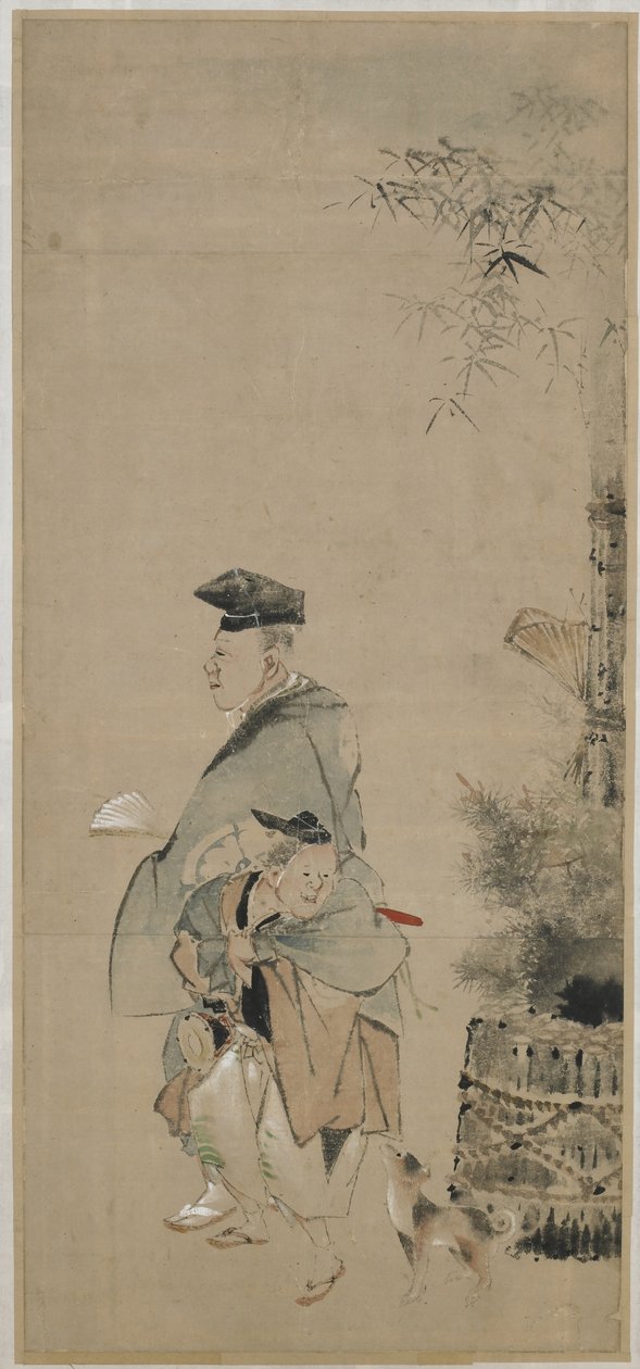 नए साल पर दो मनोरंजन करने वाले लोग, ईदो अवधि, c.1830-32 (कागज पर स्याही का रंग) द्वारा कत्सुशिका होकुसाई