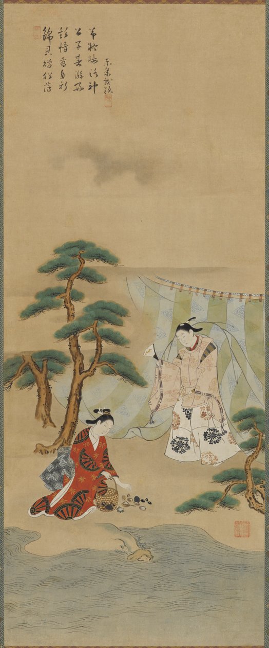 युवक और युवती समुद्र के किनारे, ईदो अवधि, 1615-1868। द्वारा कवामाता सुनायुकि