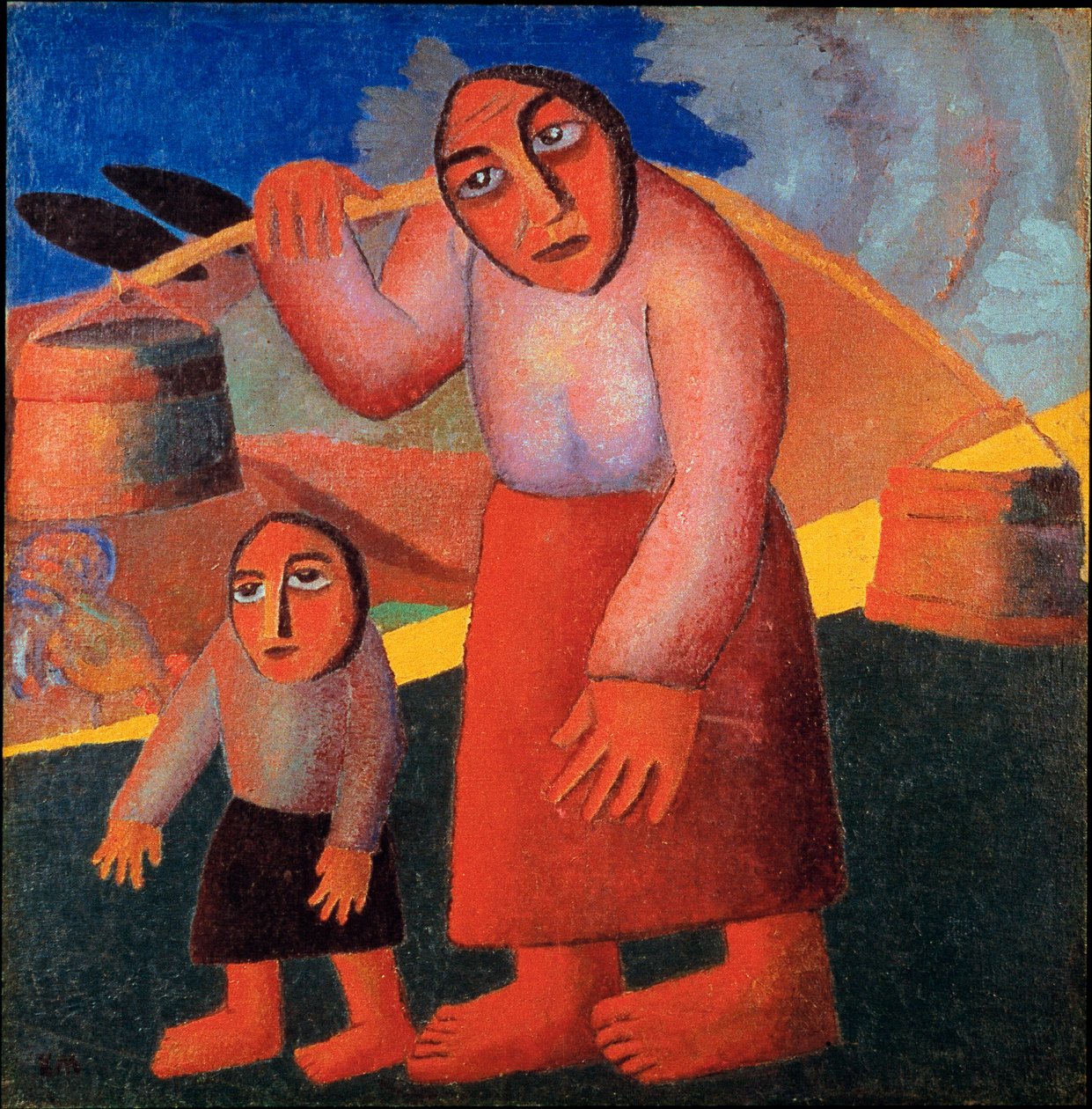 बाल्टी के साथ किसान कासिमिर मालेविक (मालेविच, मालेविच) (1878-1935) 1911 सन द्वारा पेंटिंग। 173x73 सेमी एम्स्टर्डम, स्टेडेलिज्क संग्रहालय द्वारा काज़िमिर सेवेरिनोविच मालेविच
