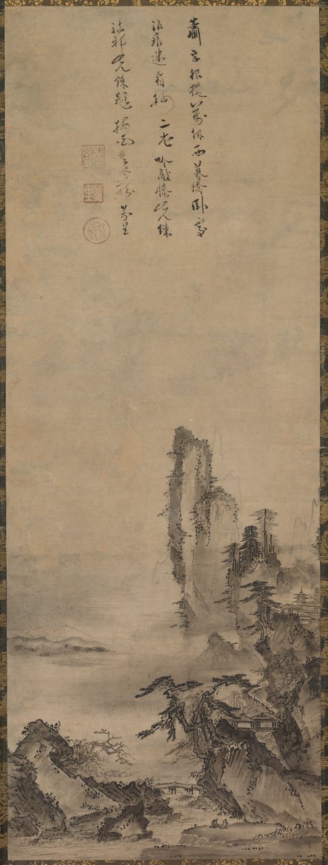 लोनली टेंपल एंड टावरिंग क्लिफ, c. 1480. द्वारा केंको शोकी