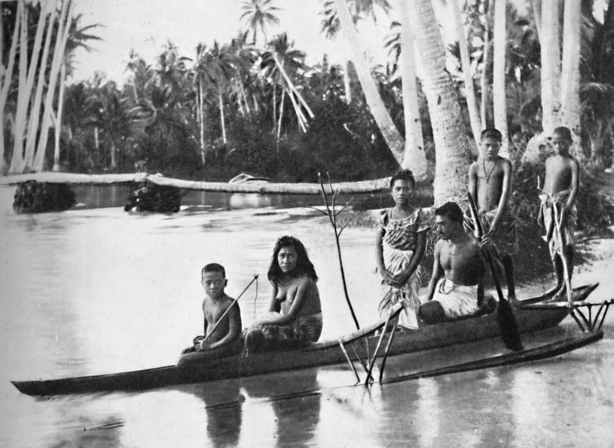 आउटरिगर और उसमें रहने वालों के साथ एक सामोन डोंगी, 1902 द्वारा केरी एंड कंपनी