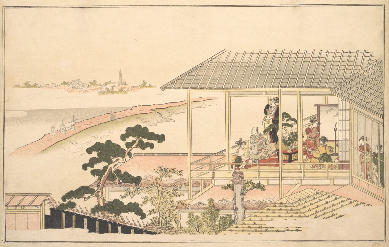 एक चांदनी रात, 1789 में योशिवारा में एक सदन में मीरा निर्माताओं की एक पार्टी। द्वारा किटगावा उतामारो