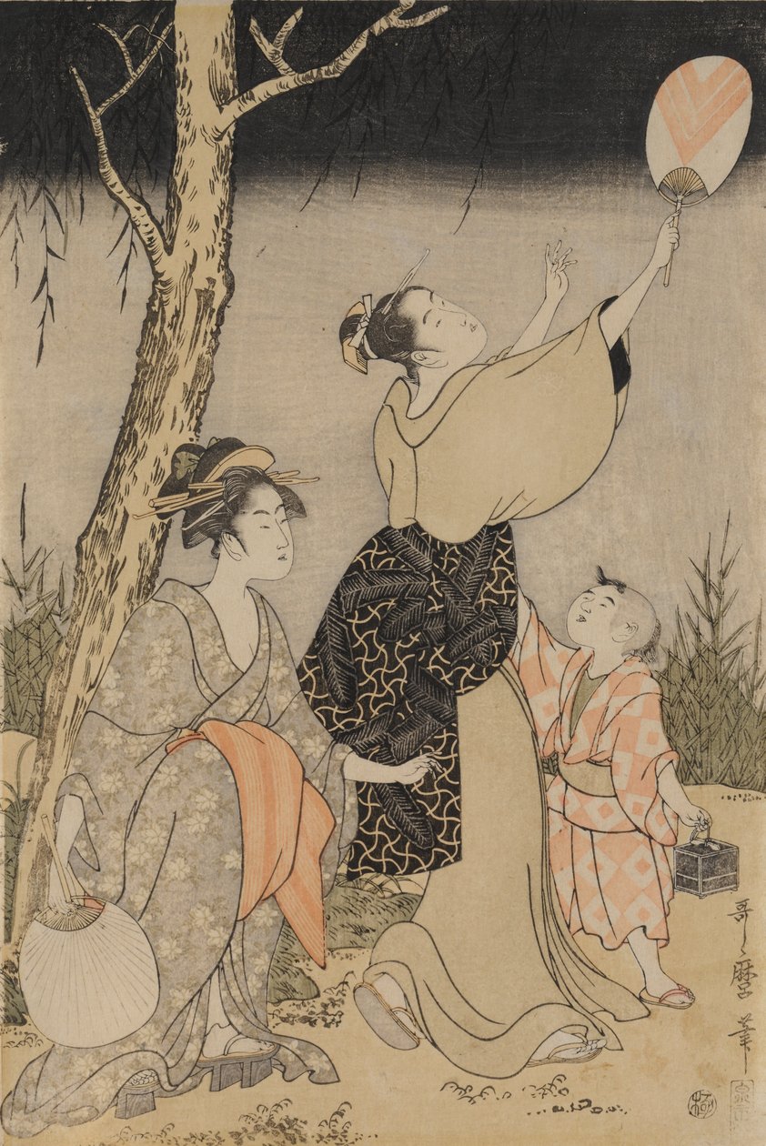 कैचिंग फायरफ्लाइज विलो ट्री के नीचे, सी। 1796-1797। द्वारा किटगावा उतामारो