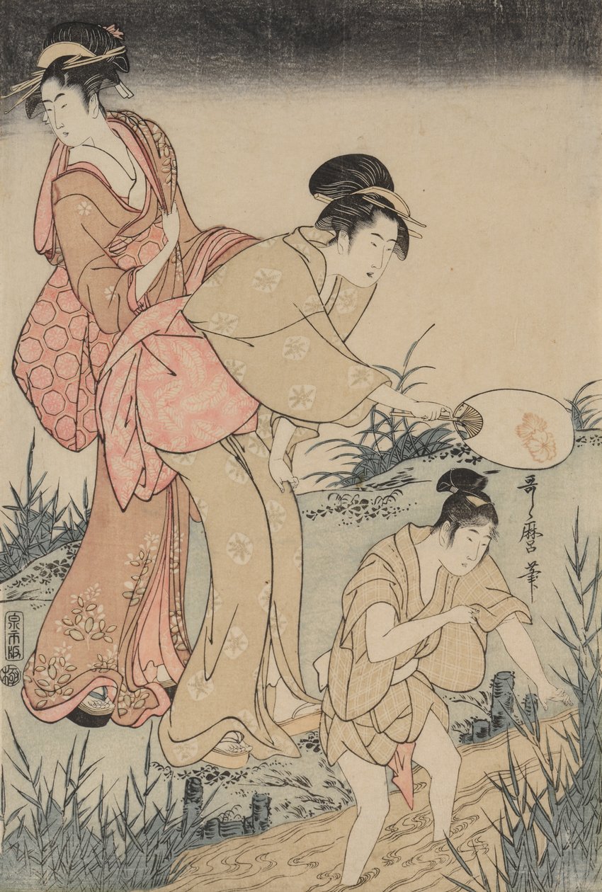 कैचिंग फायरफ्लाइज़ विलो ट्री के ठीक नीचे, सी। 1796-1797। द्वारा किटगावा उतामारो